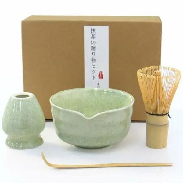 Matcha Whisk Set,Japanese Tea Set includes Matcha Bowl with Spout,Matcha Whisk and Holder,Bamboo Matcha Scoop - 4 Pcs Ceremonial Grade Matcha kit