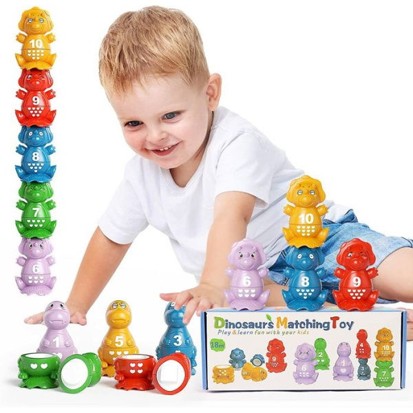 Matching Dinosaurs Stacking Sorting Toys For Toddlers Preschool Counting Educational Toys Fine Motor Skills Learning Toy