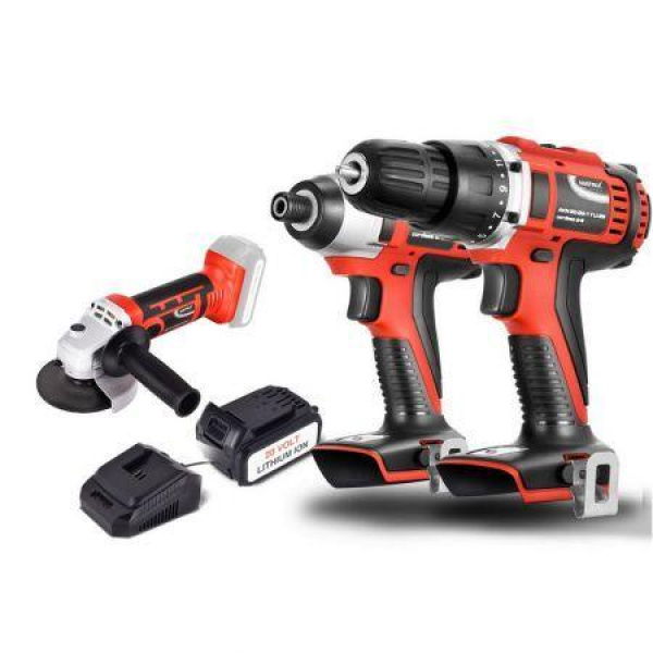 Matrix Power Tools 20V Cordless Brushed Drill + Impact Driver + Angle Grinder Combo Kit