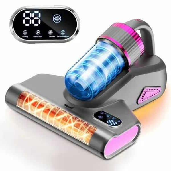 Mattress Vacuum Cleaner for Bed with UV Ultrasonic,Brushroll Rotation,Double-Cup,LED Display,14Kpa Suction 200W Powerful Handheld Vacuums(Gray Purple)