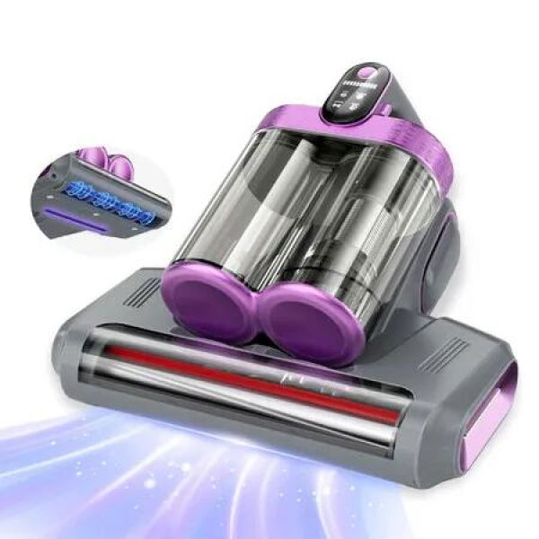 Mattress Vacuum Cleaner UV Sanitizing, Cordless Bed Vacuum with 520 ML Double-Cup,HEPA Filter & Ultrasonic Heating Tech 13Kpa Suction Couch Vacuum-Grey