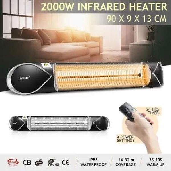 Maxkon 2000W Carbon Fibre Infrared Heater Instant Heat Electric Patio Outdoor Strip Heater