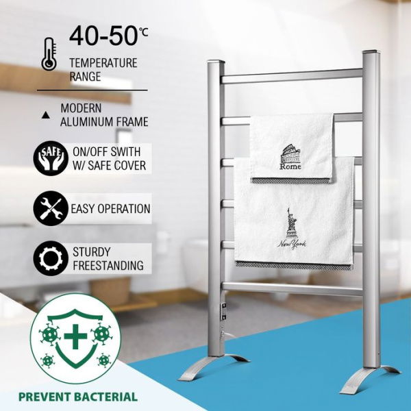 Maxkon 6 Bars Heated Towel Rail Warmer Electric Freestanding Bathroom Drying Rack