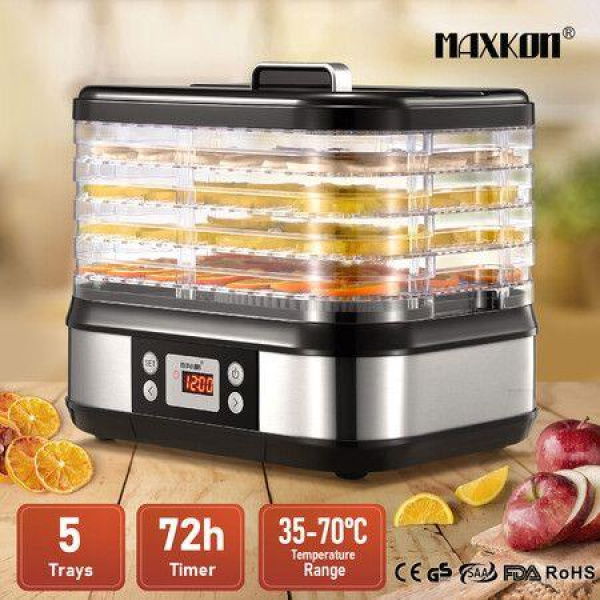 Maxkon Digital Electric Food Dehydrator Dryer Machine For Fruit Mushroom Jerky 5 Trays 450W