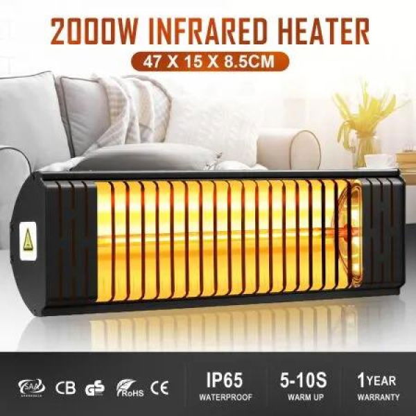 Maxkon Electric Infrared Heater 2000W Outdoor Patio Halogen Heater Freestanding Wall Mount Ceiling