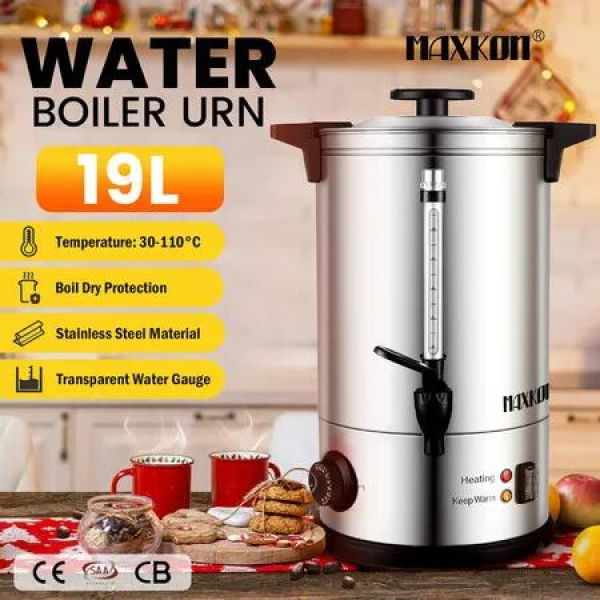 Maxkon Hot Water Urn 19L Instant Heat Beverage Dispenser Cold Coffee Maker Warm Tea Kettle Machine Commercial Home Stainless Steel Double Layer Boiler