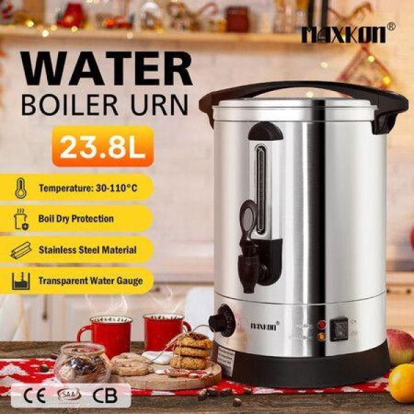 Maxkon Water Urn Kettle Dispenser Instant Hot Cold Tea Coffee Maker Commercial Home Camping Boiler Machine Stainless Steel with Tap 23.8L