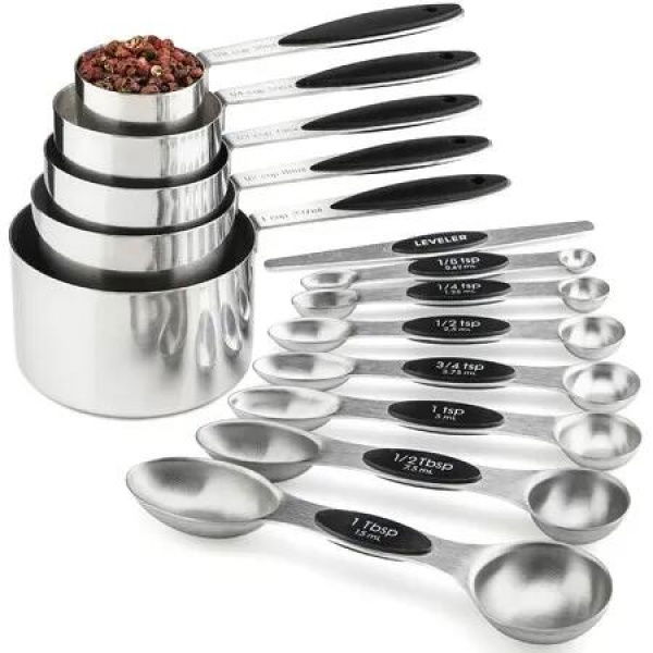 Measuring Cups and Spoons set of 17 Stainless Steel Measuring Cups Double Sided Magnetic Spoons Color Black