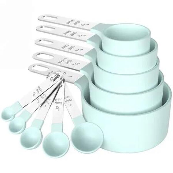 Measuring Cups Spoons Set,Stackable Cups And Spoons,Nesting Measure Cups With Stainless Steel Handle,Kitchen Gadgets For Cooking Baking Color Green