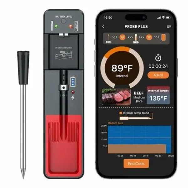 Meat Thermometer, Digital Food Thermometer for Cooking and Grilling for Oven Safe, Kitchen, Smoker, Sous Vide, iOS and Android