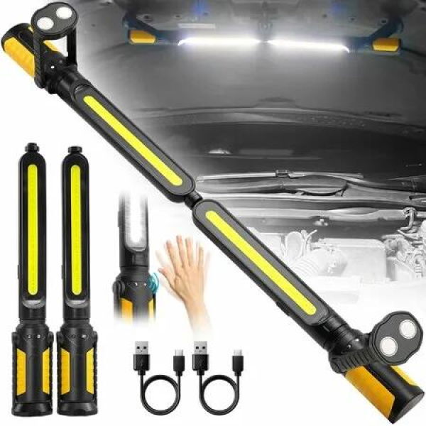 Mechanic Work Light Bar Rechargeable Magnetic Underhood Work Light with Hooks Base for Car Repairing Garage Workshop Emergency,Yellow