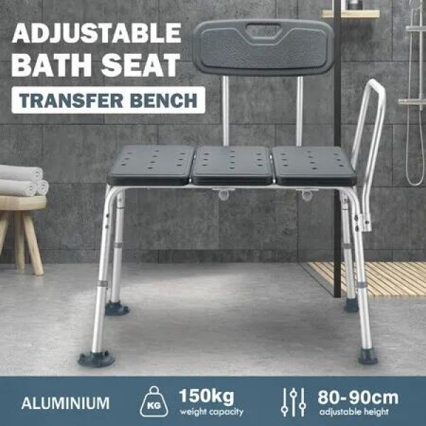 Medical Bathtub Transfer Bench Tub Seat Shower Chair Stool Armrest Backrest Adjustable Height Bathroom Elderly Disability Mobility Aid Safe Bar 150kg