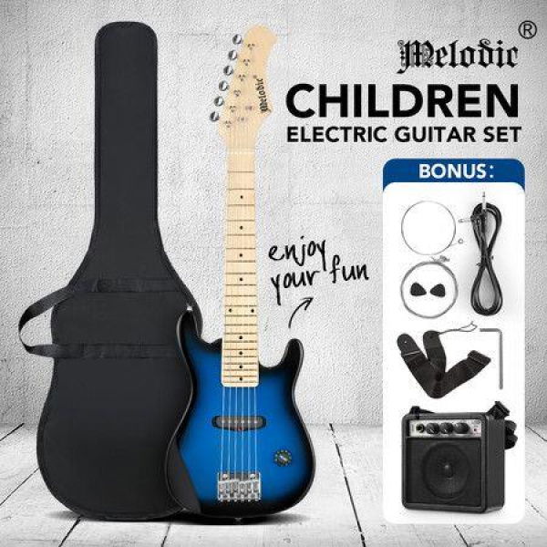 Melodic 30-inch Children Kids Electric Musical Instrument Guitar With 5W Amp Picks Gig Bag - Blue.