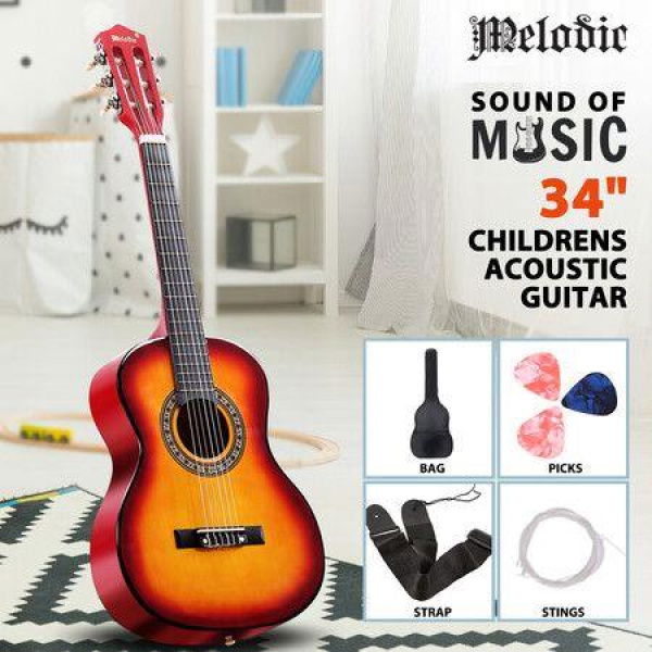 Melodic 34 Kids Acoustic Guitar 6 Strings Tuner Cutaway Wooden Kids Gift Sunburst