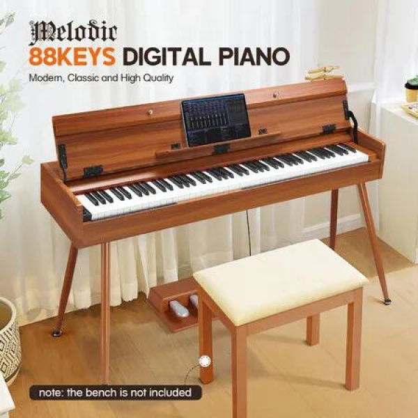 Melodic Keyboard Electric Digital Piano Hammer Action 88 Key Weighted 128 Polyphony Wood Colour