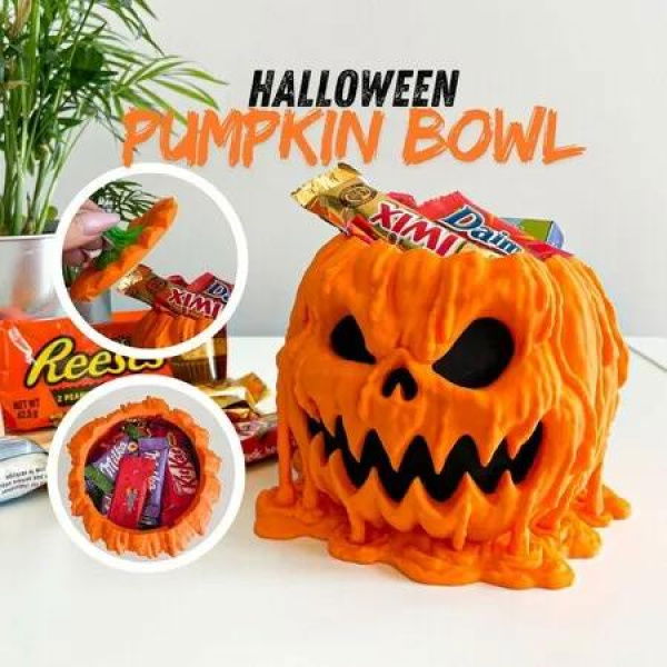 Melting Halloween Pumpkin Candy Bowl, High Capacity Halloween Pumpkin Bowl with Lid Reusable Spooky Halloween Pumpkin Party Home Decor