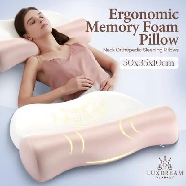 Memory Foam Cervical Pillow Ergonomic Contour Neck Support Shoulder Back Side Stomach Sleeper Pressure Relief Adjustable Height Cooling Cover Luxdream