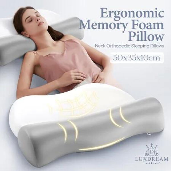 Memory Foam Cervical Pillow Ergonomic Contour Neck Support Shoulder Back Side Stomach Sleeper Pressure Relief Adjustable Height Cooling Cover Luxdream