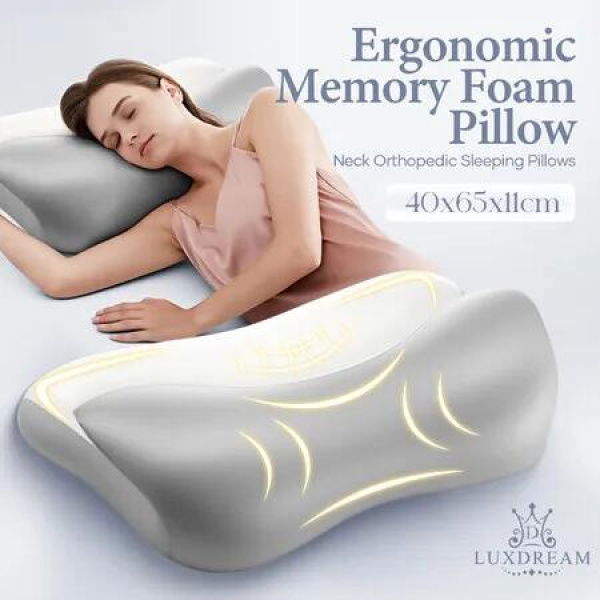 Memory Foam Cervical Pillow Ergonomic Orthopaedic Contour Neck Support Pressure Relief Shoulder Back Side Stomach Sleeper Cooling Cover Luxdream