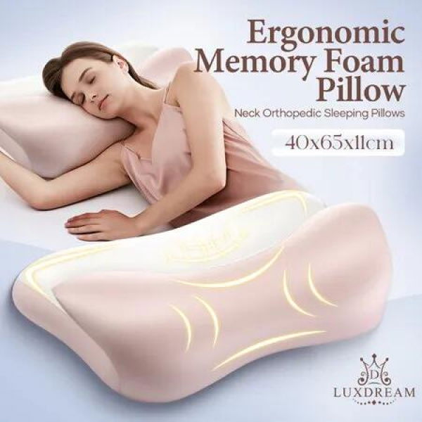 Memory Foam Cervical Pillow Orthopaedic Ergonomic Contoured Neck Support Pressure Relief Back Side Stomach Sleepers Breathable Cooling Cover Luxdream