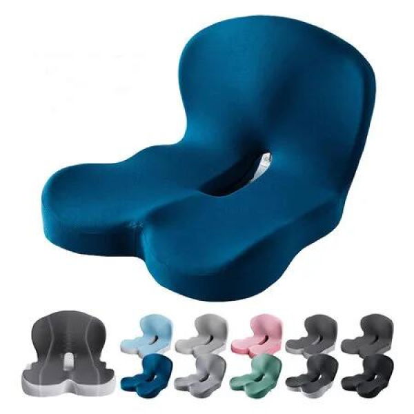 Memory Foam Integrated Seat Cushions, Back and Seat Cushion, Ergonomic Pad Pillow for Lower Back Tailbone Protection Lumbar Support (Dark Blue)