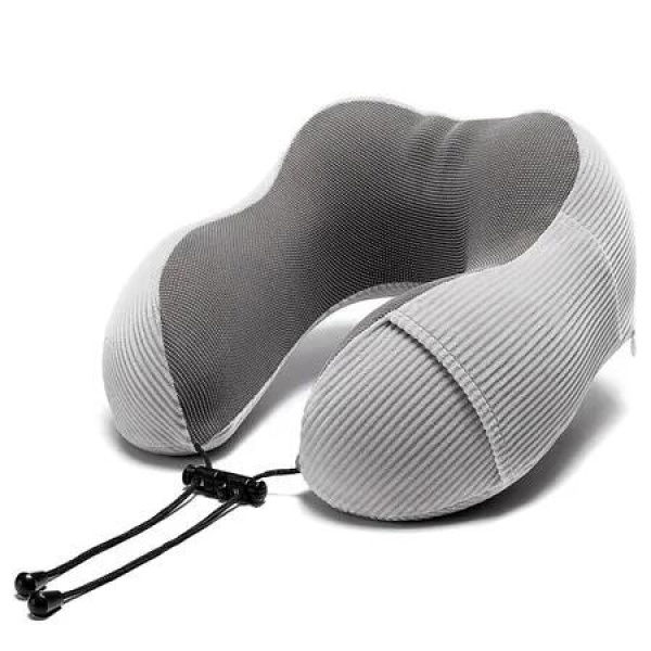 Memory Foam Neck Pillow with 360 Degree Head Support Comfortable Airplane Pillow with Storage Bag Lightweight Traveling Pillow (Gray)