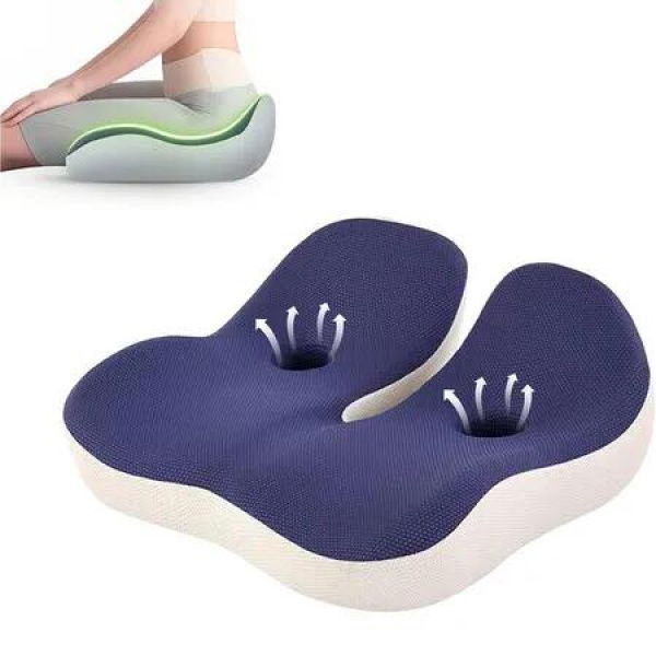 Memory Foam Seat Cushion for Office, Ergonomic Cushions Pad Pillow for Pressure Relief Sciatica and Long Sitting (Navy)