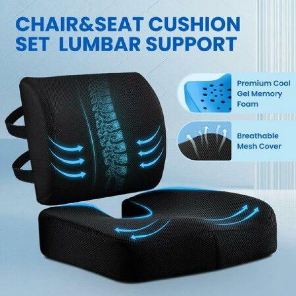 Memory Foam Seat Cushion Seating Chair Sitting Cool Gel Sit Upright Pillow for Car Wheelchair Truck Dining Kitchen Gaming Home Office Black