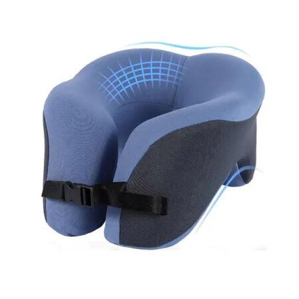 Memory Foam Travel Neck Pillow, Airplane Travel Neck Pillow, 360 Degree Comfort and Breath Neck Pillow, Stowable U-Shaped Pillow (Blue)