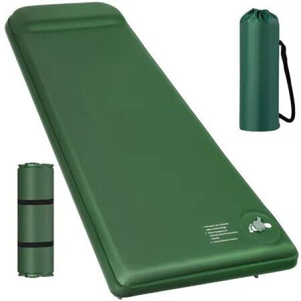 Memory Sleeping Pad,3.1In Ultra-Thick Foam Sleeping Mats,Easy Inflate&Deflate,9.5 R-Value Insulated Camping Mattress Pad with Pillow,Green