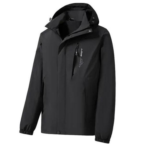 Men Block Hooded Outdoor Single Layer Sport Windbreaker Jacket Color Black Size 2XL