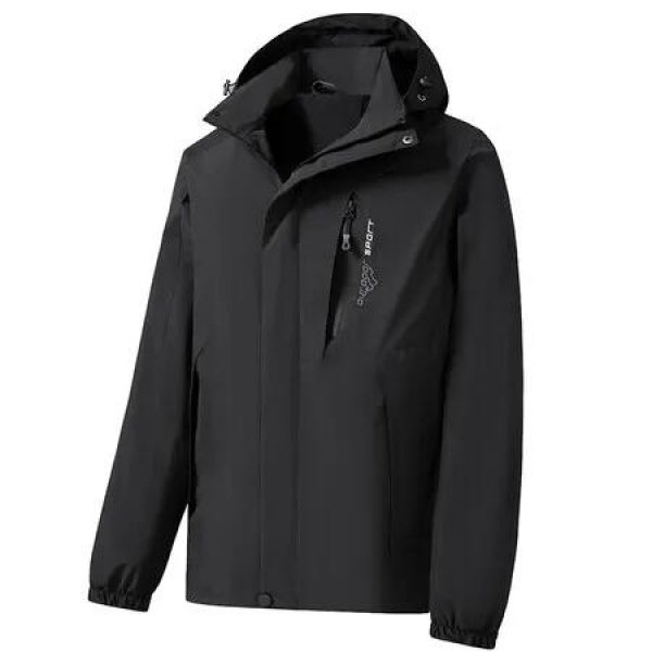 Men Block Hooded Outdoor Single Layer Sport Windbreaker Jacket Color Black Size XL