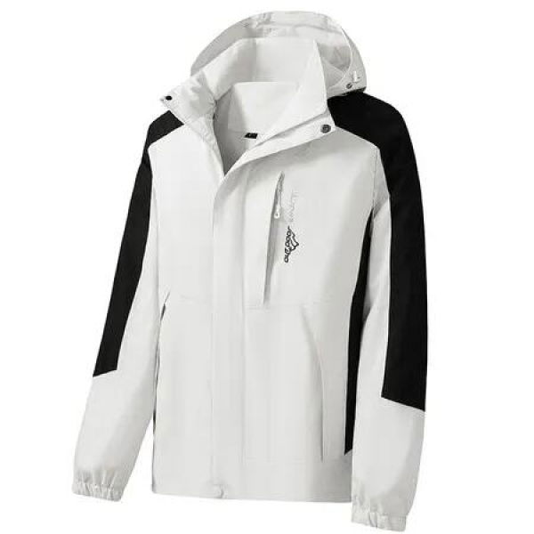 Men Block Hooded Outdoor Single Layer Sport Windbreaker Jacket Color White Size 3XL