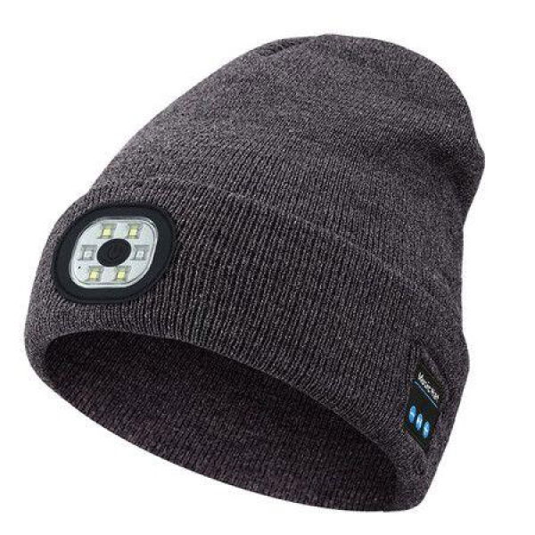 Mens Beanie With Bluetooth And LED 2-in-1 Rechargeable Winter Beanie V5.0 Bluetooth Hat - Dark Grey.