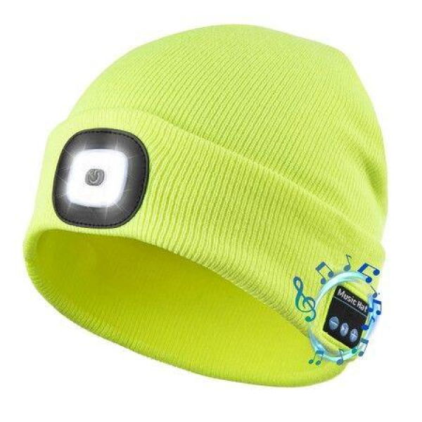 Mens Beanie With Bluetooth And LED 2-in-1 Rechargeable Winter Beanie V5.0 Bluetooth Hat - Yellow.