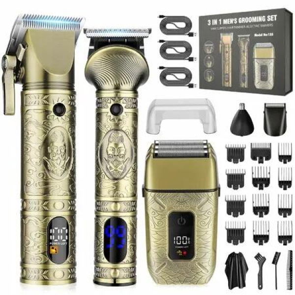 Mens Hair Clippers Professional Cordless Razor Electric Beard Trimmer Shaving Grooming Kit Nose Face Shaver Barber