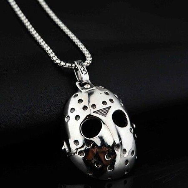 Mens Stainless Steel Jasons Mask Hollow Openwork Pendant Necklace 24 Inch Keel Link Chain