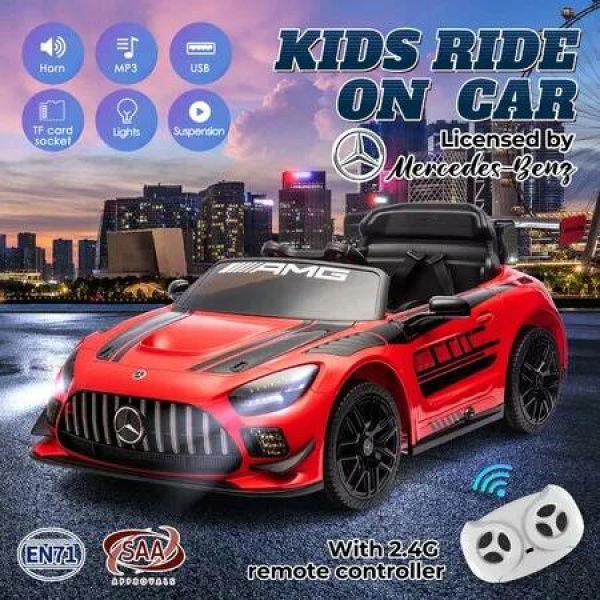 Mercedes Benz Licensed Ride On Car AMG GT3 Parental Remote Electric Vehicle Toy 12V Rechargeable Battery with Horn LED MP3 Childrens Red