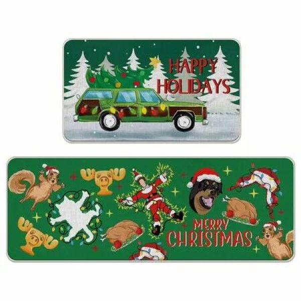 Merry Christmas Classic Movie Kitchen Rugs Set of 2, Xmas Vacation Happy Holiday Kitchen Mats Decor, Floor Door Mat Home Decorations-40*60+40*120cm