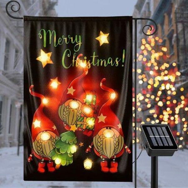 Merry Christmas Lighted Garden Flag 12x18 Inch Double Sided LED Solar Flag, Christmas Outdoor Decorations Christmas Holiday Flag Welcome Christmas Garden Flag