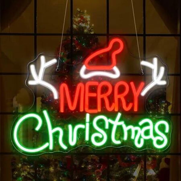 Merry Christmas Neon Sign for Bedroom Wall Decor, LED Light Christmas Signs Indoor Decor, Acrylic Board Neon Signs for Wall Decor