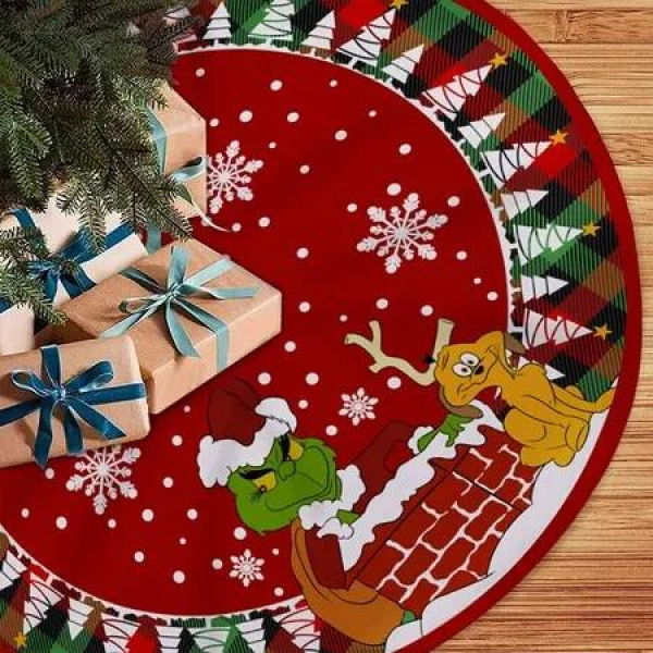 Merry Christmas Tree Skirt Collar 122cm Soft Farmhouse Holiday Decoration (Grinch)