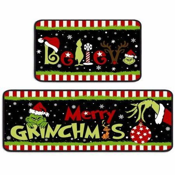 Merry Grinchmas Christmas Kitchen Mat Set of 2 Grinch Decor 40x60 + 40x110cm