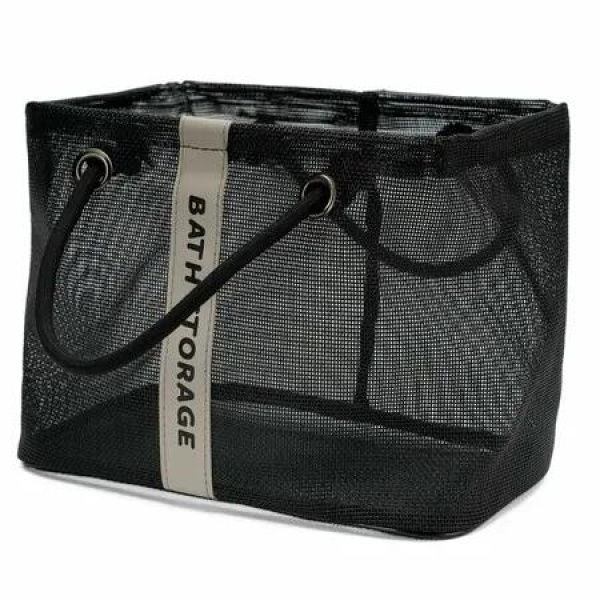 Mesh Large Capacity Shower Basket Breathable Quick Dry with Thick Cotton Handle for Gym Travel Beach College Dorm Christmas Gift (Large Black)