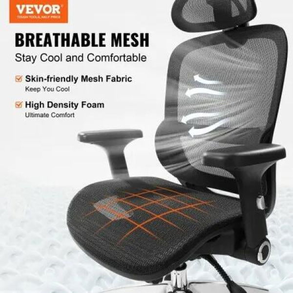 Mesh Office Chair, Adjustable High Back Desk Chair with Mesh Seat, Angle and Height Adjustable Home Office Chair with Lumbar and Head Support, Swivel Computer Task Chair