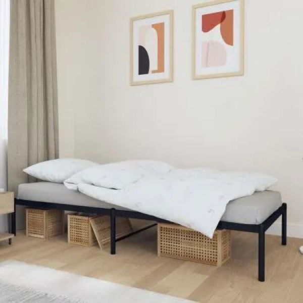 Metal Bed Frame Black 92x187 cm Single Size