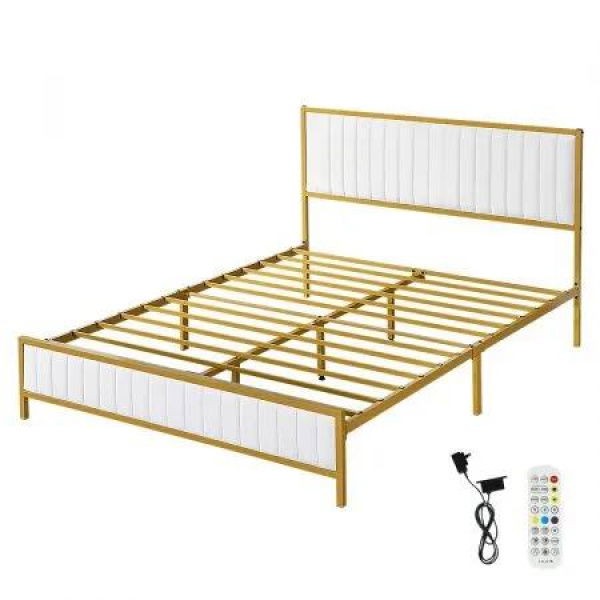 Metal Bed Frame Under Bed Storage Double Beige