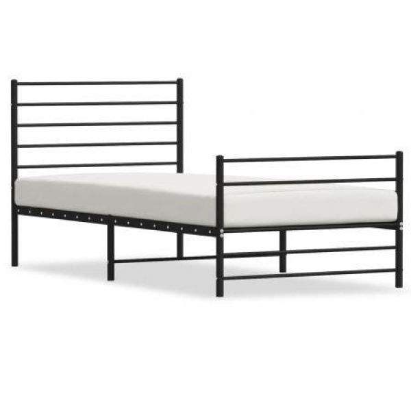 Metal Bed Frame With Headboard And Footboard Black 107x203 Cm King Single Size