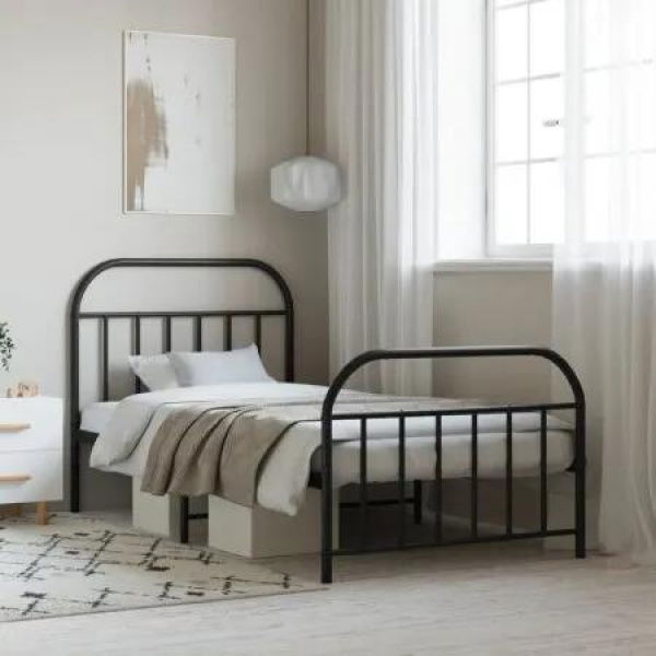 Metal Bed Frame with Headboard and Footboard Black 107x203 cm