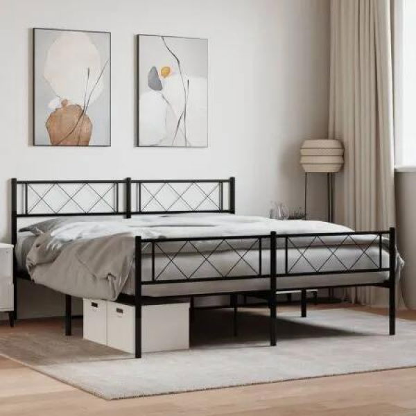 Metal Bed Frame with Headboard and Footboard Black 135x190 cm